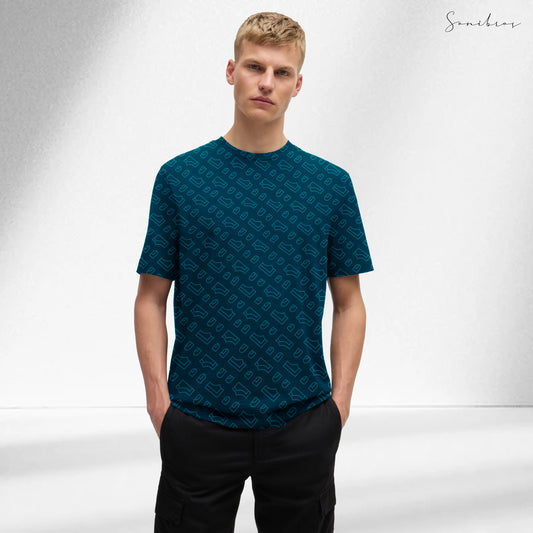 MEN'S ALL OVER PRINTED HALF SLEEVES ROUND NECK COTTON CASUAL T-SHIRT