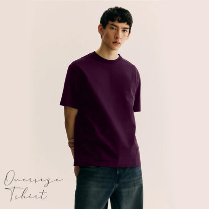 MEN OVERSIZED ROUND NECK SOLID COTTON CASUAL T-SHIRT