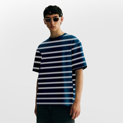 MEN STRIPE ROUND NECK REGULAR FIT COTTON T-SHIRT