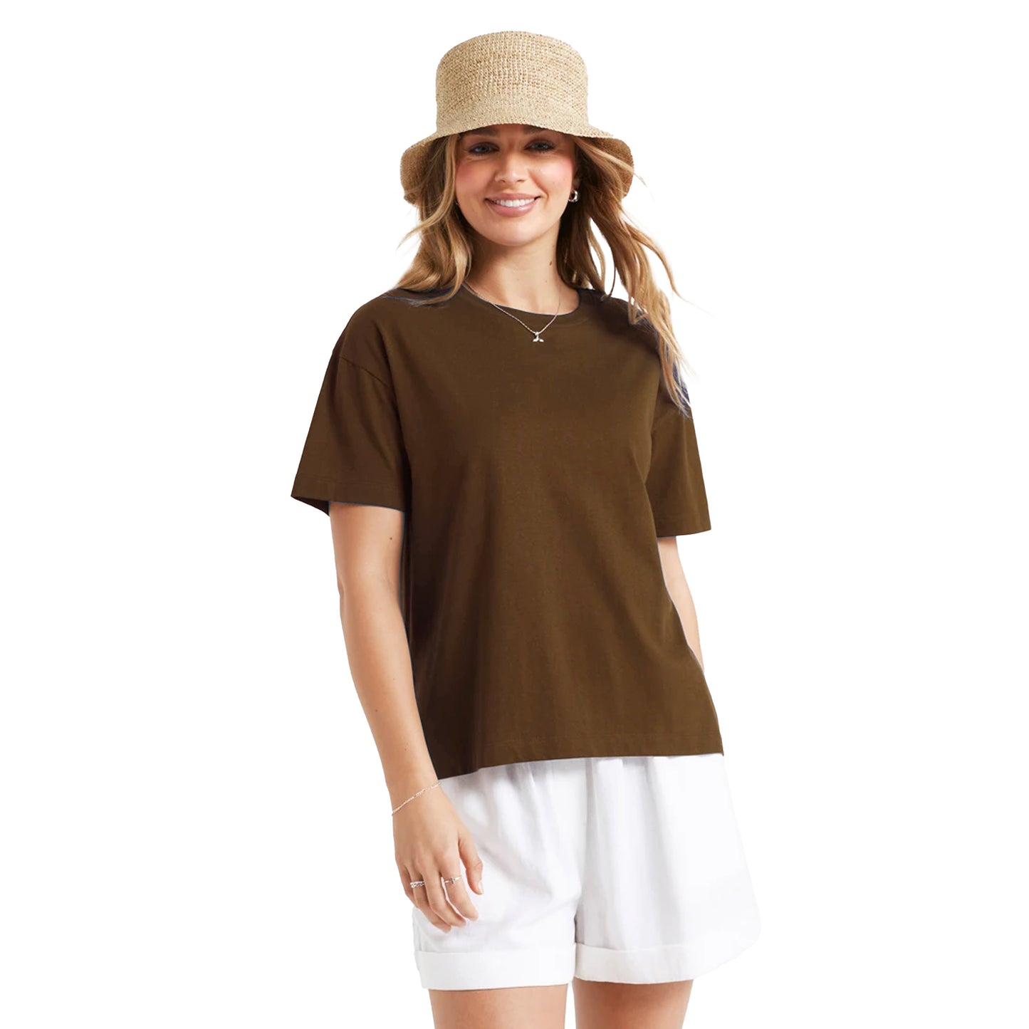 WOMAN SOLID ROUND NECK REGULAR FIT COTTON CASUAL T-SHIRT