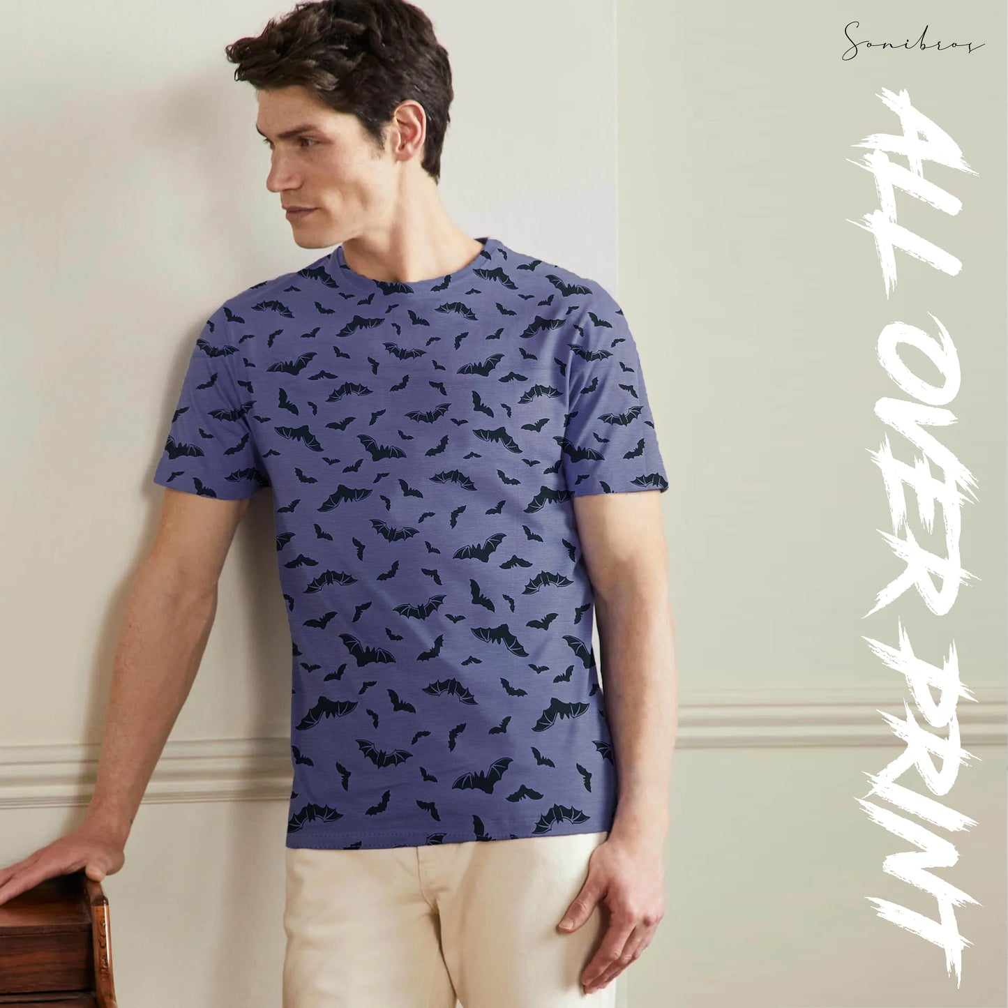 MEN'S ALL OVER PRINTED HALF SLEEVES ROUND NECK COTTON CASUAL T-SHIRT