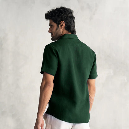 MEN'S GREEN SOLID HALF SLEEVES REGULAR FIT COTTON SHIRT