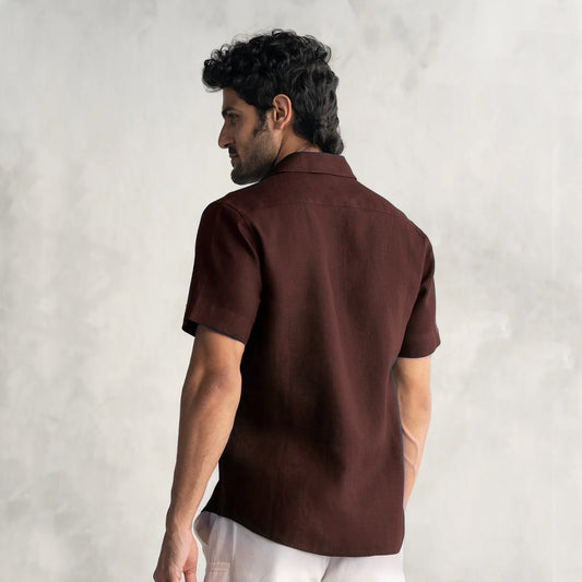 MEN'S BROWN SOLID HALF SLEEVES REGULAR FIT COTTON SHIRT