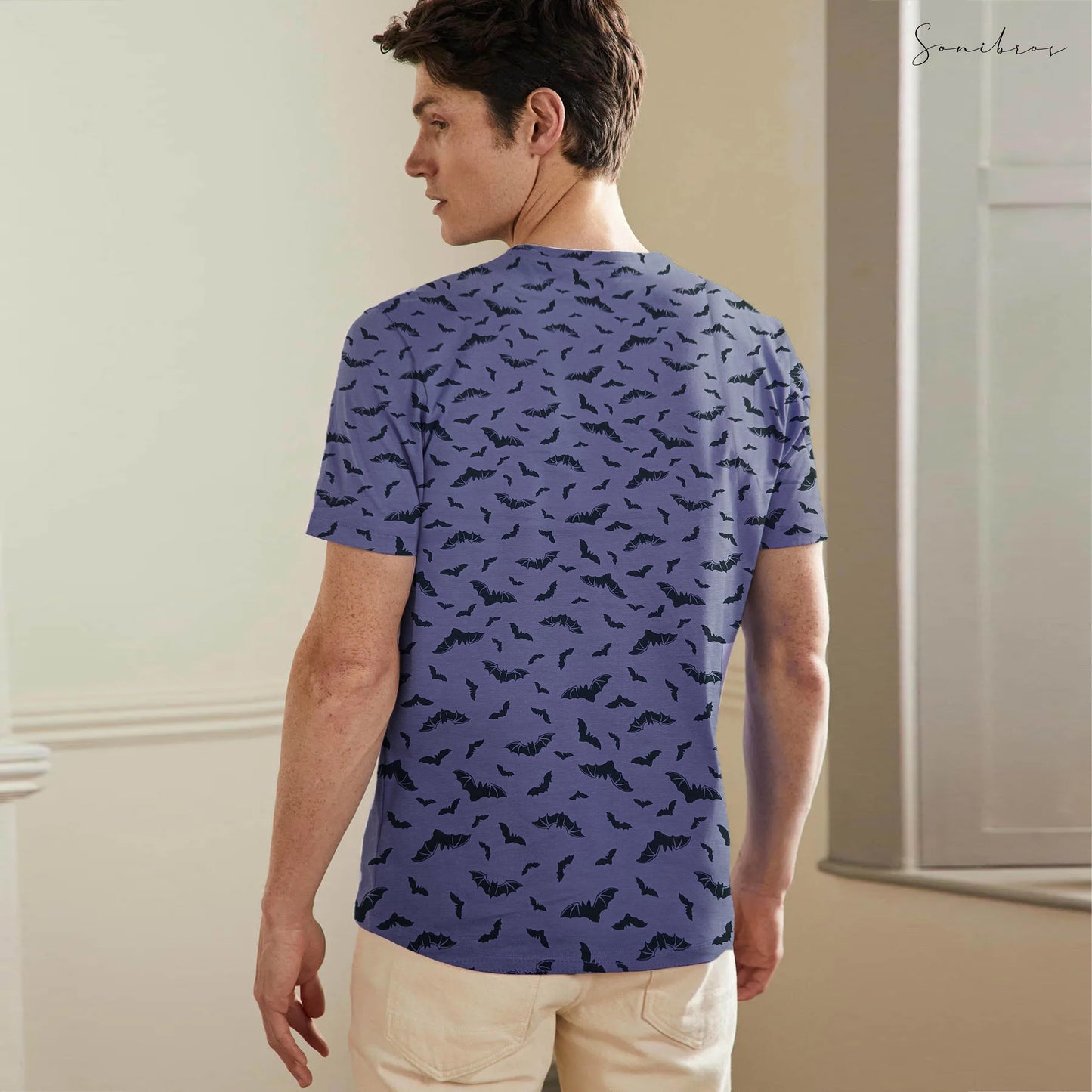 MEN'S ALL OVER PRINTED HALF SLEEVES ROUND NECK COTTON CASUAL T-SHIRT