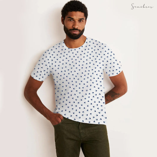 MEN'S ALL OVER PRINTED HALF SLEEVES ROUND NECK COTTON CASUAL T-SHIRT