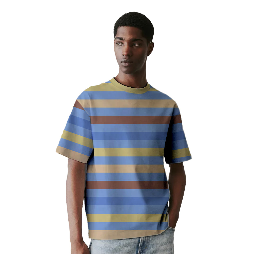 MEN STRIPE ROUND NECK REGULAR FIT COTTON T-SHIRT