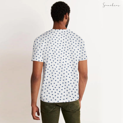 MEN'S ALL OVER PRINTED HALF SLEEVES ROUND NECK COTTON CASUAL T-SHIRT