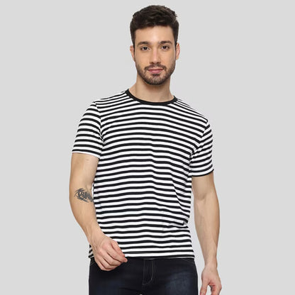 MEN STRIPE ROUND NECK REGULAR FIT COTTON T-SHIRT