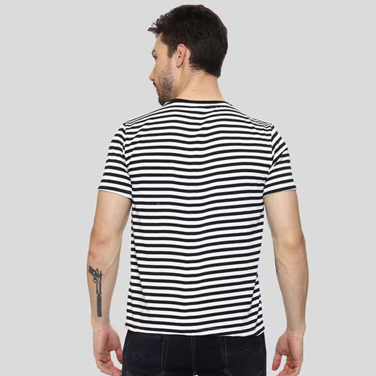 MEN STRIPE ROUND NECK REGULAR FIT COTTON T-SHIRT