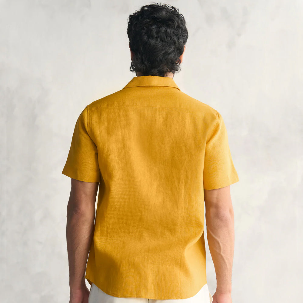 MEN'S YELLOW SOLID HALF SLEEVES REGULAR FIT COTTON SHIRT