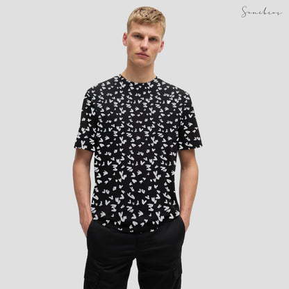 MEN'S ALL OVER PRINTED HALF SLEEVES ROUND NECK COTTON CASUAL T-SHIRT