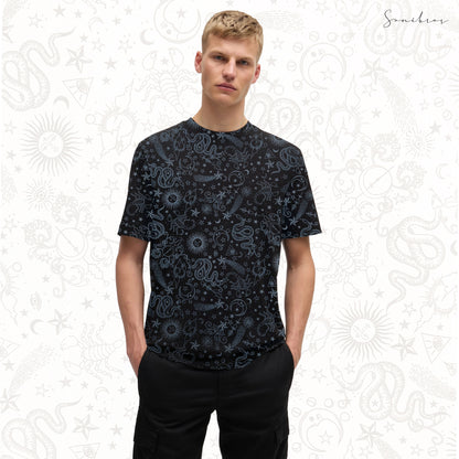 MEN'S ALL OVER PRINTED HALF SLEEVES ROUND NECK COTTON CASUAL T-SHIRT