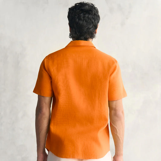 MEN'S ORANGE SOLID HALF SLEEVES REGULAR FIT COTTON SHIRT