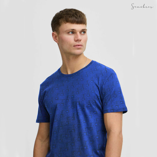 MEN'S ALL OVER PRINTED HALF SLEEVES ROUND NECK COTTON CASUAL T-SHIRT