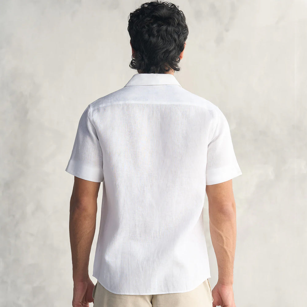 MEN'S WHITE SOLID HALF SLEEVES REGULAR FIT COTTON SHIRT