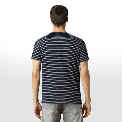 MEN STRIPE ROUND NECK REGULAR FIT COTTON T-SHIRT