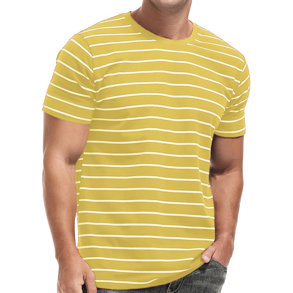 MEN STRIPE ROUND NECK REGULAR FIT COTTON T-SHIRT