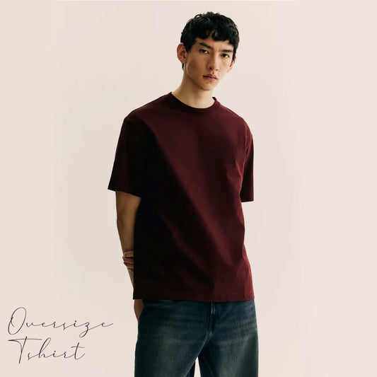 MEN OVERSIZED ROUND NECK SOLID COTTON CASUAL T-SHIRT