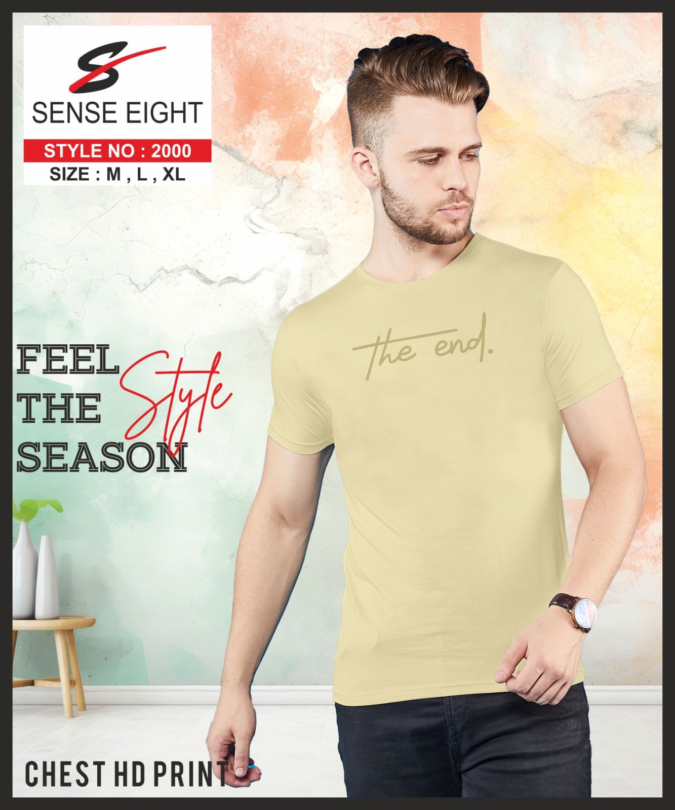 SLIM FIT CASUAL T - SHIRT CHEST PRINTED FOR MEN