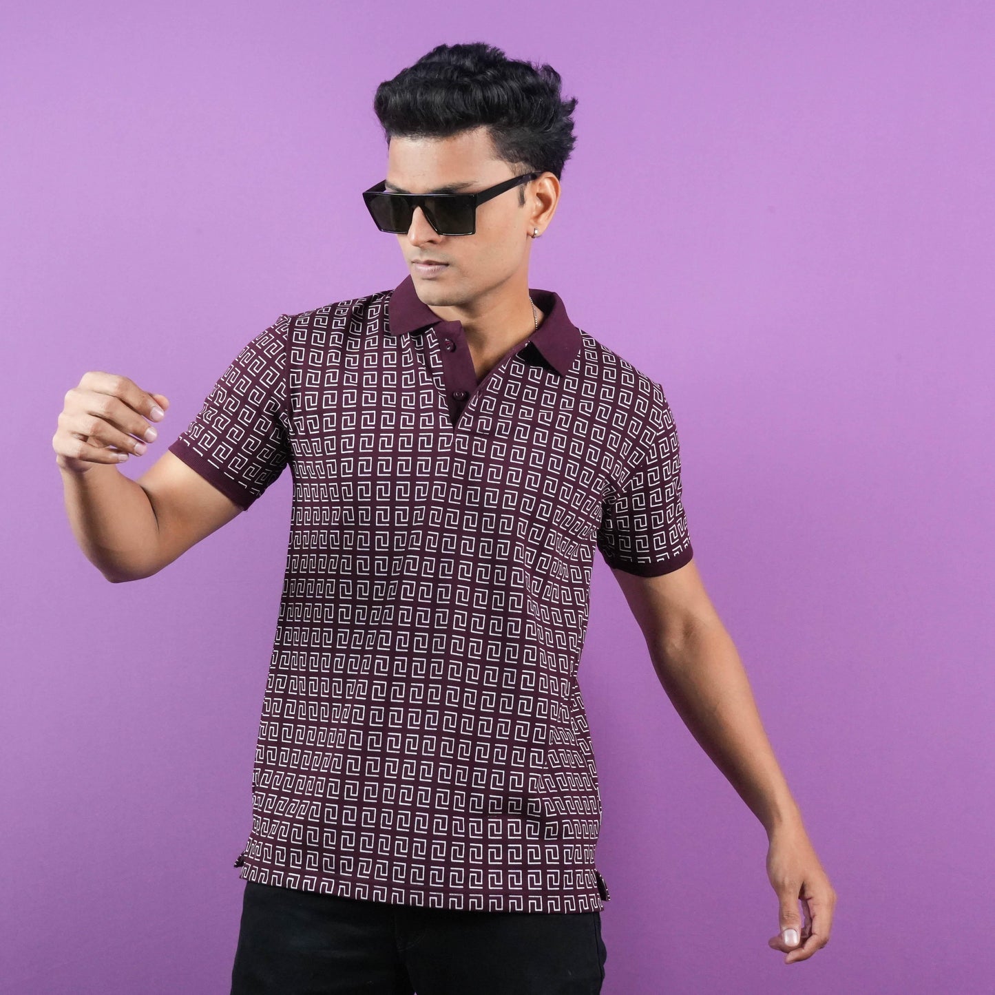 ALL OVER PRINTED POLO ( COLLAR) CASUAL T - SHIRT