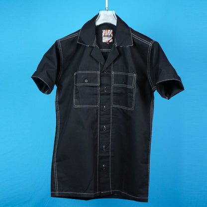 MEN'S DOUBLE POCKET HALF SLEEVES REGULAR FIT COTTON BLACK SHIRT