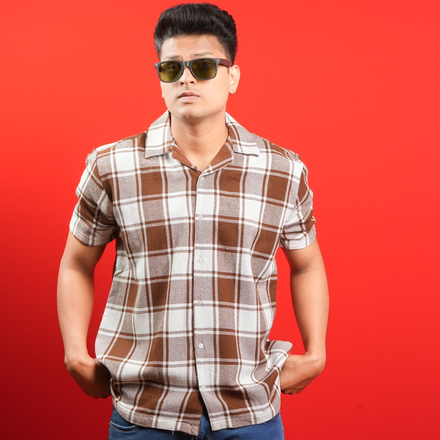 CASUAL COTTON CHECKS HALF SLEEVES SHIRT