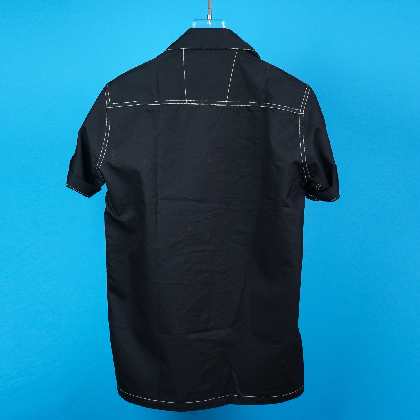 MEN'S DOUBLE POCKET HALF SLEEVES REGULAR FIT COTTON BLACK SHIRT