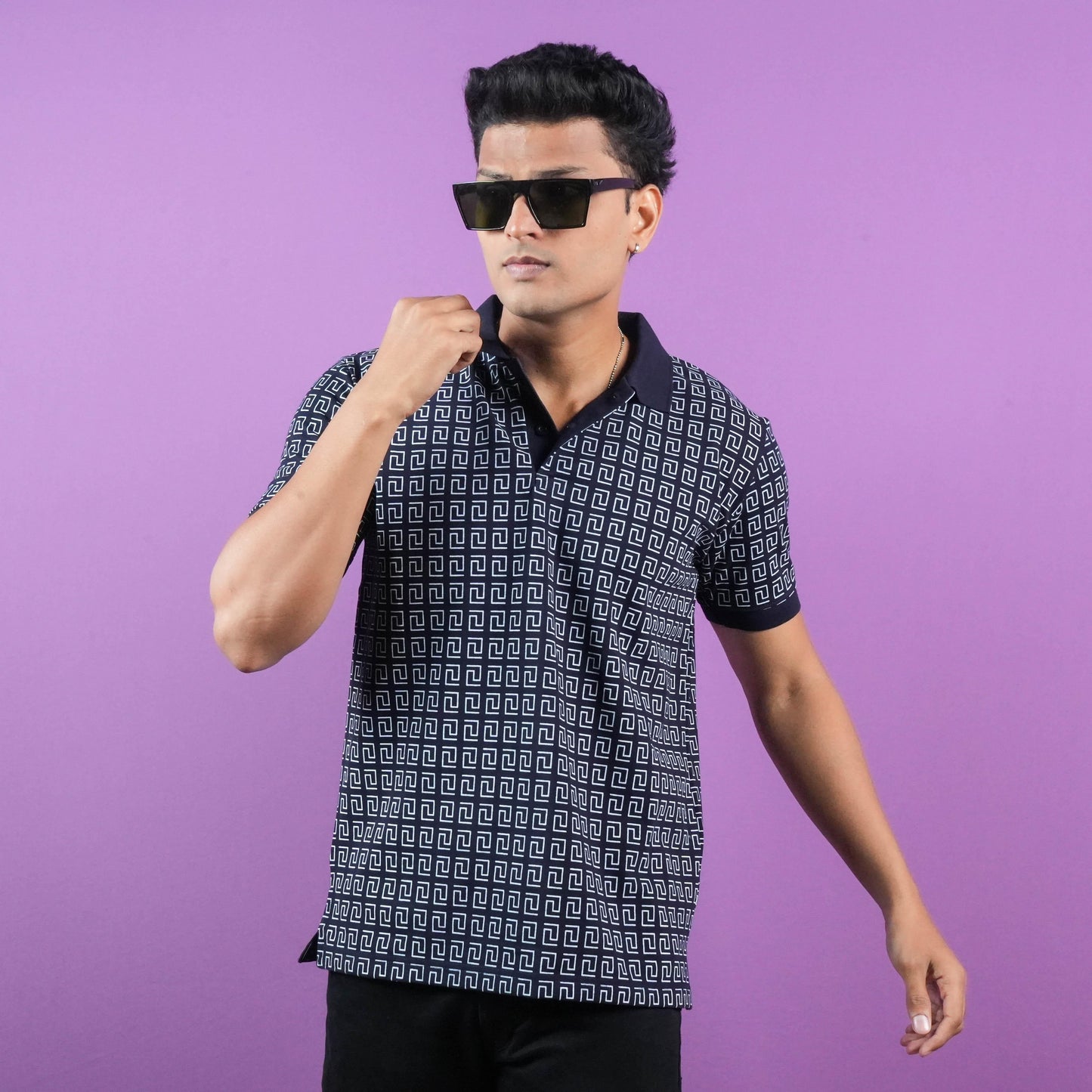 ALL OVER PRINTED POLO ( COLLAR) CASUAL T - SHIRT