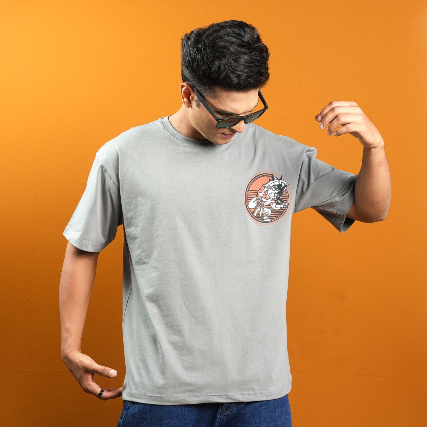 Oversized Casual Chest & Back Printed T - Shirt For Mens