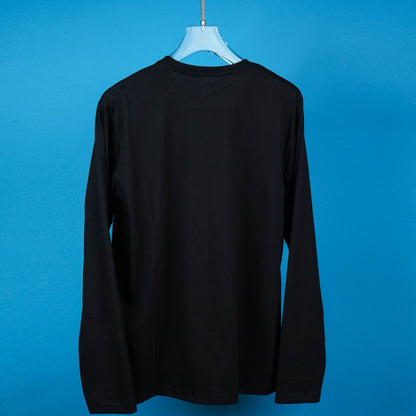 MEN'S PLAIN ROUND NECK FULL SLEEVES REGULAR FIT COTTON BLACK T - SHIRT