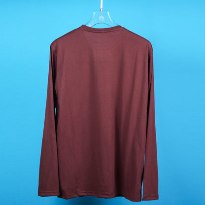 MEN'S PLAIN ROUND NECK FULL SLEEVES REGULAR FIT COTTON BROWN T - SHIRT