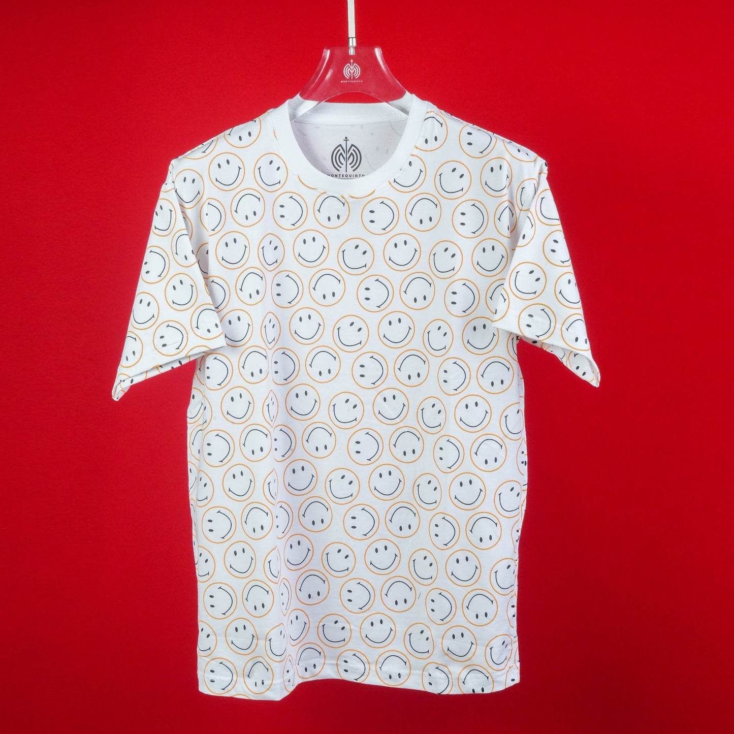 MEN'S ALL OVER SMILEY PRINT OVERSIZED ROUND NECK COTTON CASUAL T -SHIRT