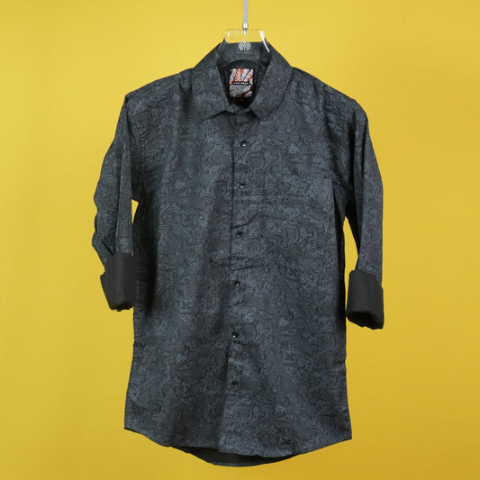 MEN'S ALL OVER PRINTED REGULAR FIT COTTON BLACK SHIRT