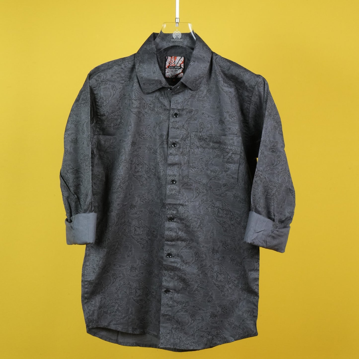 MEN'S ALL OVER PRINTED REGULAR FIT COTTON GREY SHIRT