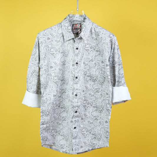 MEN'S ALL OVER PRINTED REGULAR FIT COTTON WHITE SHIRT