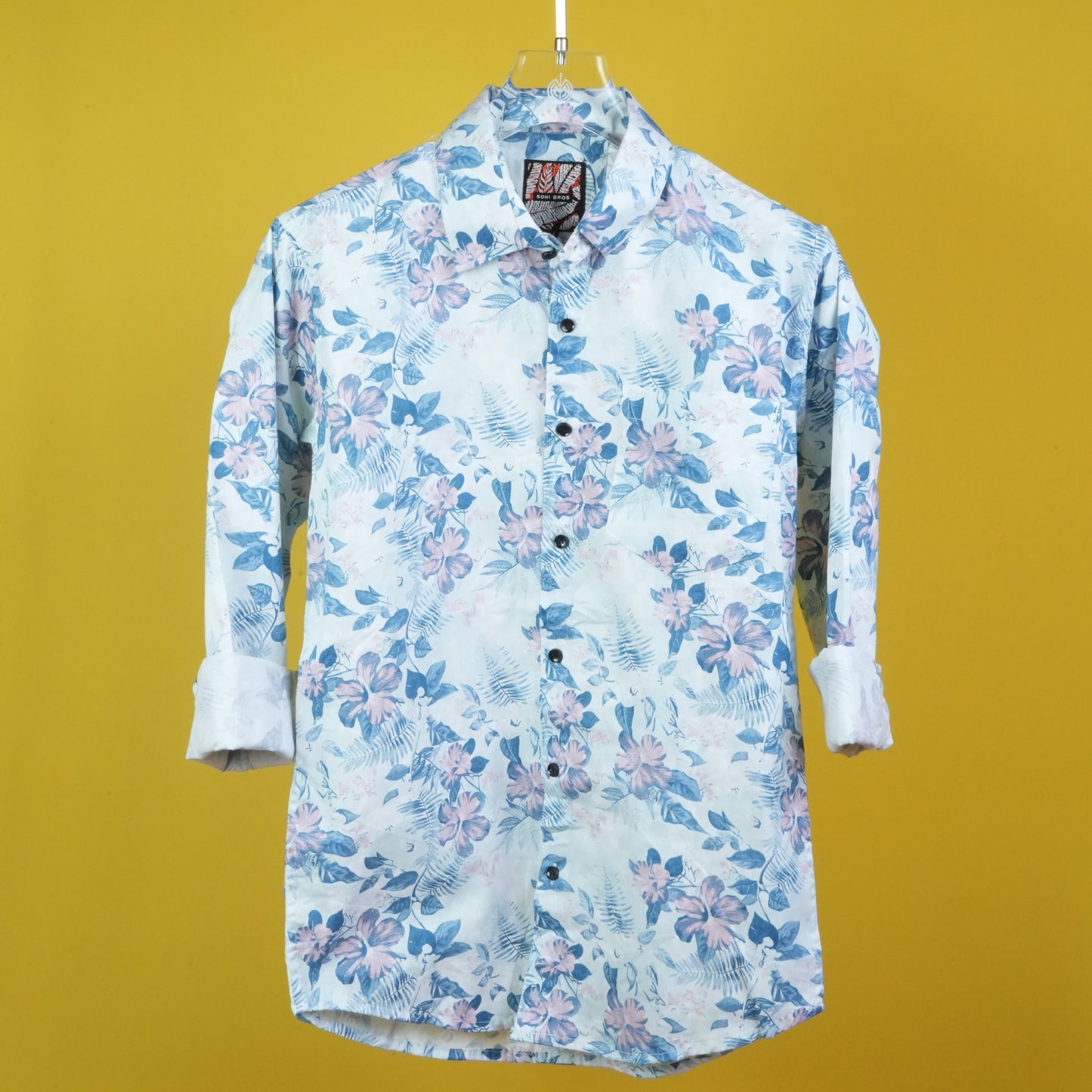 MEN'S ALL OVER PINK FLORAL PRINTED REGULAR FIT COTTON SHIRT