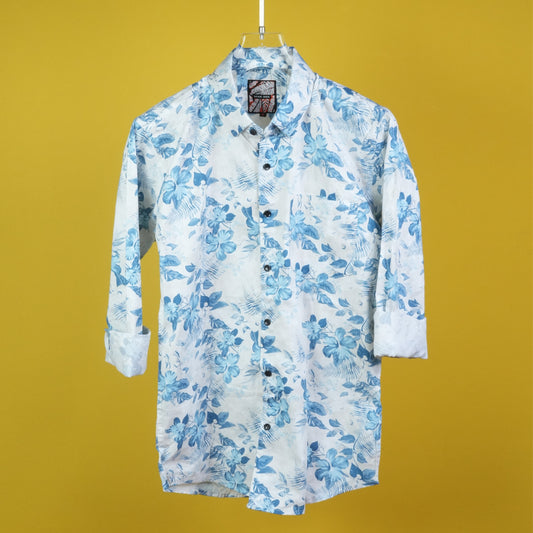 MEN'S ALL OVER BLUE FLORAL PRINTED REGULAR FIT COTTON SHIRT