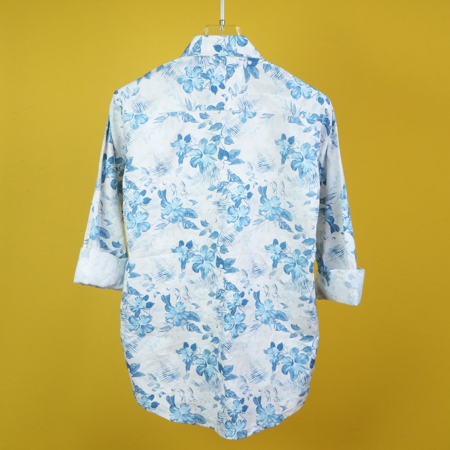 MEN'S ALL OVER BLUE FLORAL PRINTED REGULAR FIT COTTON SHIRT