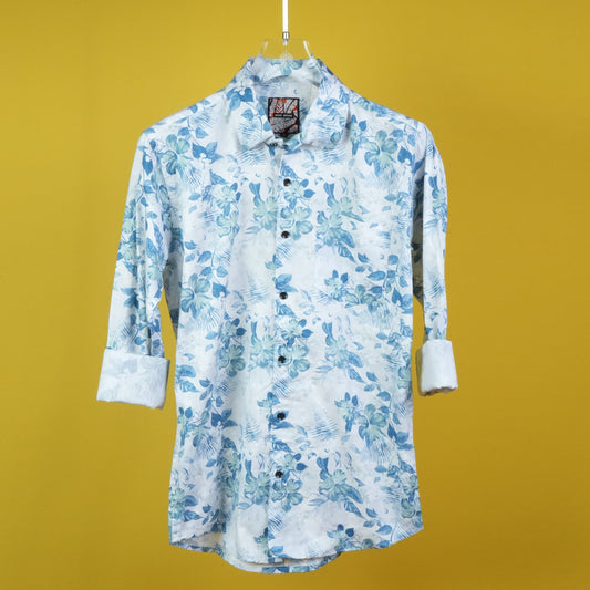 MEN'S ALL OVER GREEN FLORAL PRINTED REGULAR FIT COTTON SHIRT