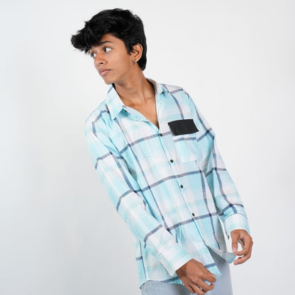 SONIBROS Chic Comfort: LITE BLUE Casual Check Shirt for Effortless Style