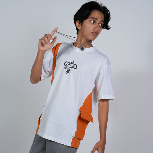 SONIBROS  Bold Comfort: Oversize Pocket Orange Design T-Shirt for Effortless Style