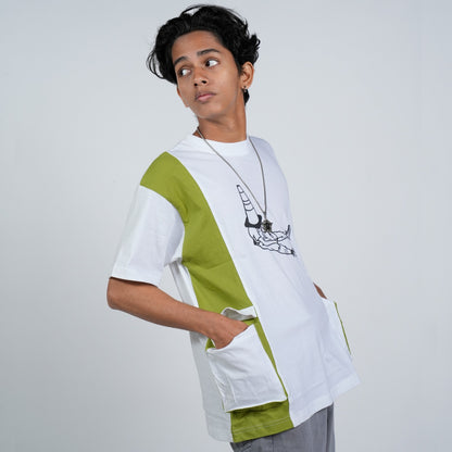 SONIBROS "Effortless Cool: Oversize Pocket Lite Green Design T-Shirt for Casual Chic Comfort"