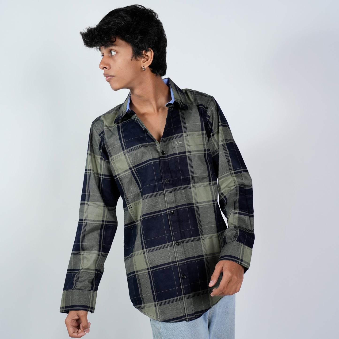 SONIBROS "Ocean Breeze Fusion: Blue and Green Check Printed Casual Shirt for Effortless Style"