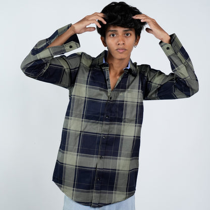 SONIBROS "Ocean Breeze Fusion: Blue and Green Check Printed Casual Shirt for Effortless Style"