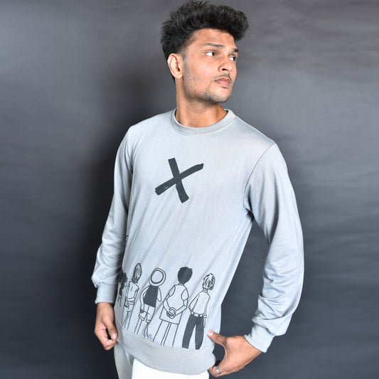 X-Print Gray Comfort: Full Sleeve T-Shirt ( AVAILABLE IN XL SIZE )