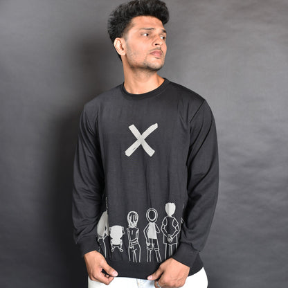 Shadowed Canvas: Men's Black Graphic Print Full Sleeve T-Shirt ( AVAILABLE SIZE L )