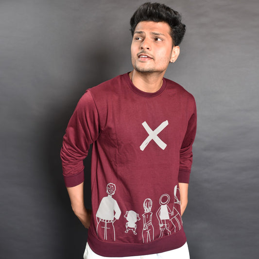 Maroon Marvel Full Sleeve T-Shirt with X Graphic Print ( AVAILABLE IN XL SIZE )