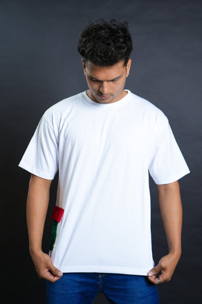 "White Classic: Regular Fit T-Shirt with Right Hand Lower Side Pocket ( AVAILABLE IN XL SIZE )