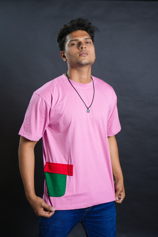 Rose Bliss: Pink Pocket Tee with Right Hand Lower Side Pocket ( AVAILABLE IN XL SIZE )