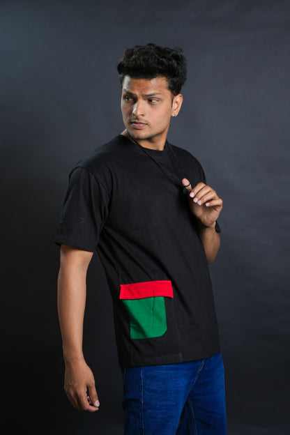Black Pocket Tee: Stylish Comfort with Right Hand Lower Side Pocket ( AVAILABLE IN XL SIZE )